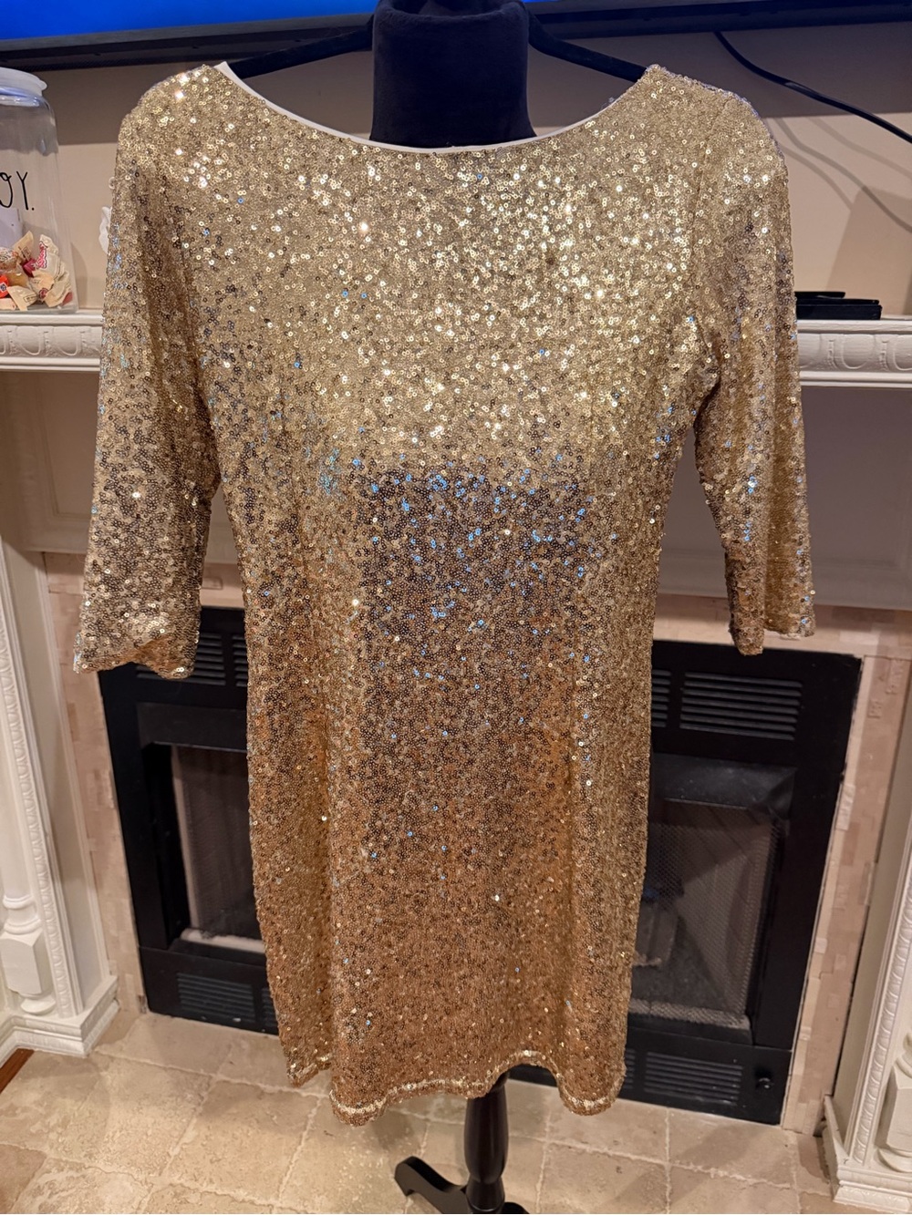 Gold Sequin Short Sleeve Dress - Women's Party Dress
